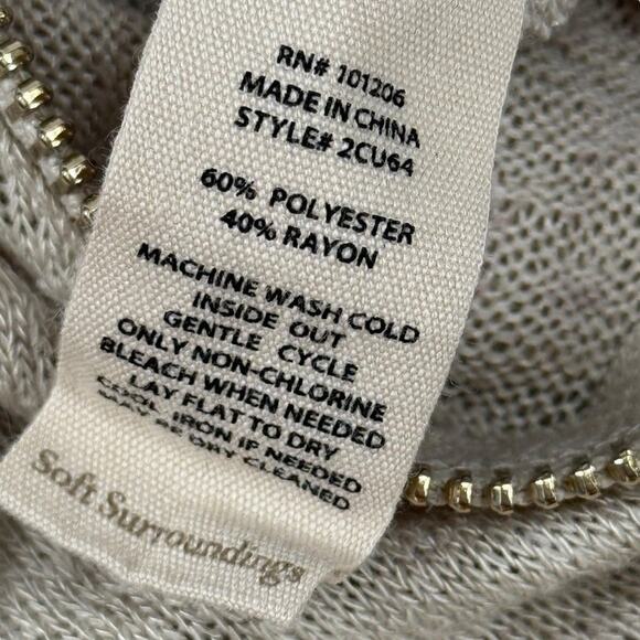 Soft Surroundings Valentina Zip Sweater Stone Beige V-Neck Long Sleeve sz L - Picture 15 of 16